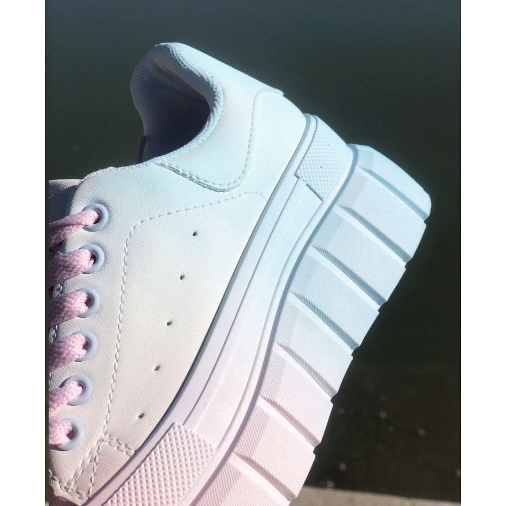 NEW Pastel Pink Blue Ombre Kawaii Cute Platform Low Top Laced Up Sneakers Shoes - Picture 9 of 12